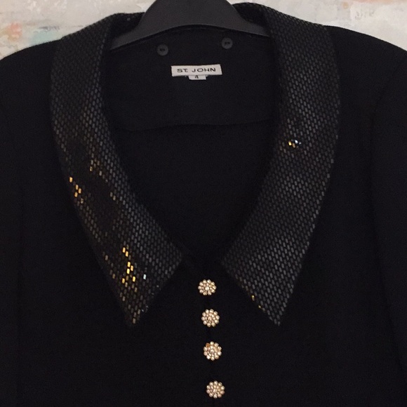 St John Evening Jacket Crystal Buttons Detachable Reverse Collar Sz 4 EC! - Picture 2 of 12
